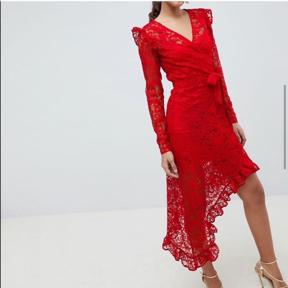 ASOS TALL red lace wrap dress